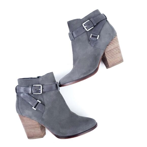 Cole Haan Gray Suede Booties Boots Size 6 Women Side Buckle Detail Side Zip - Picture 1 of 5